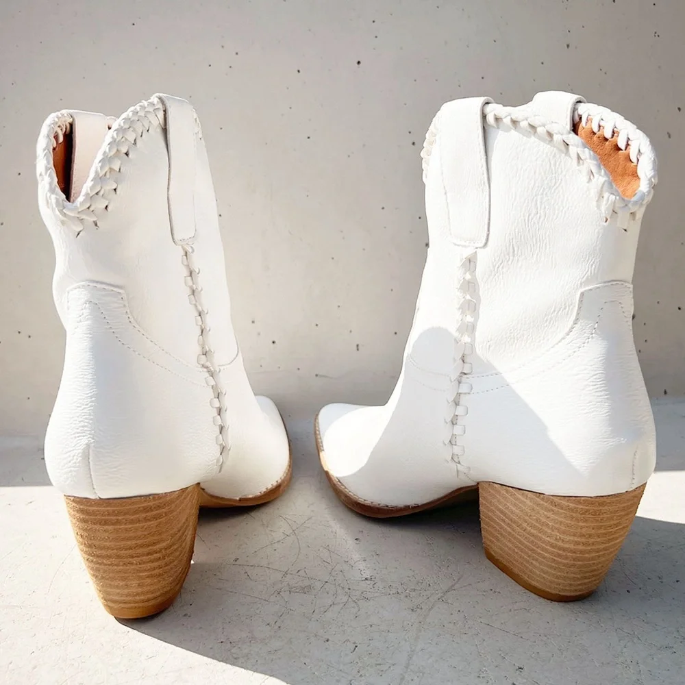NEW Western Cowboy Whipstitched Ankle Boots
Pointy Toe Block Heel Distress White - Picture 10 of 16